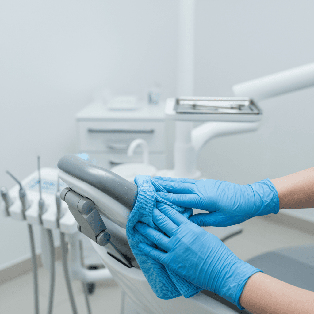Dental operatory cleaning with disinfectant