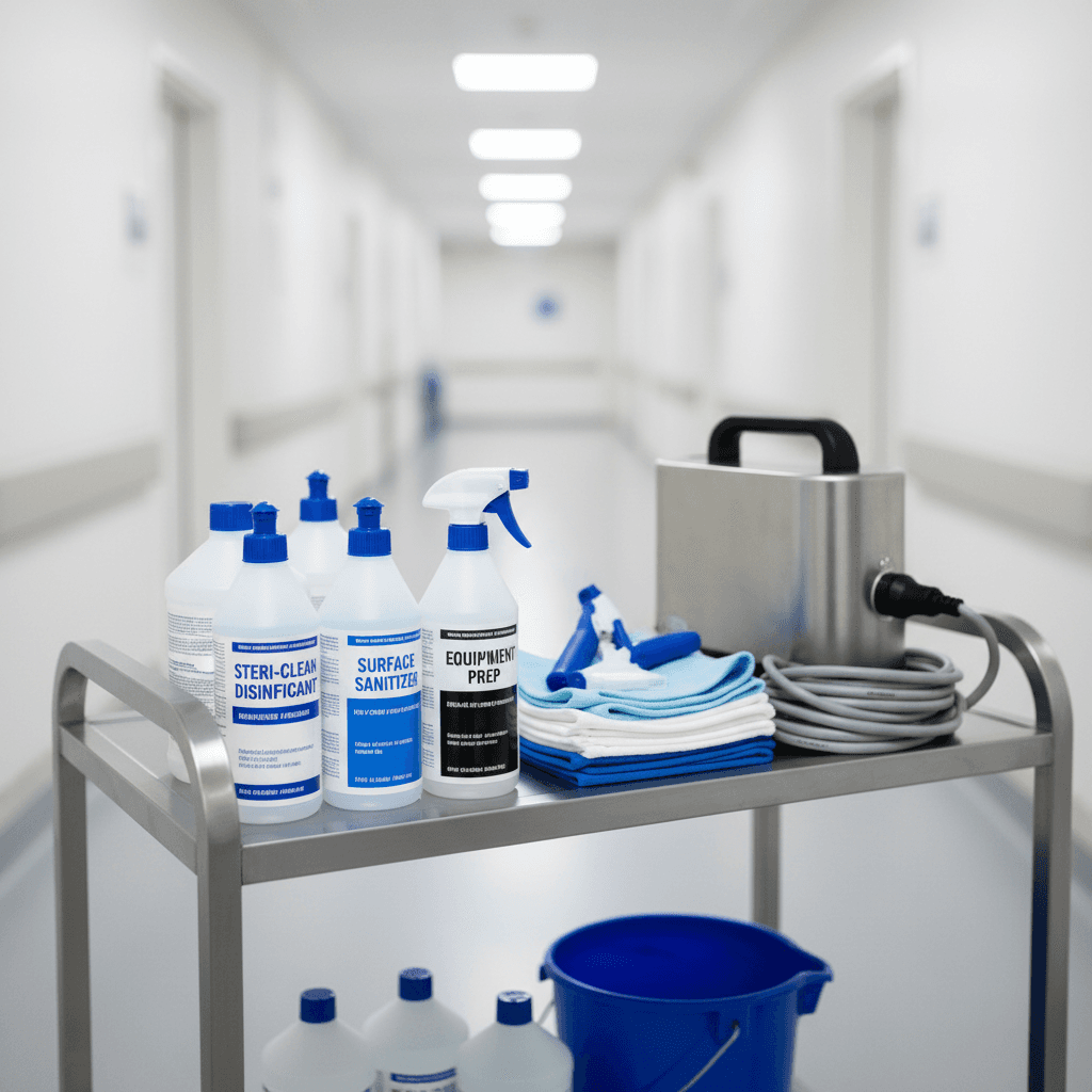 Medical-grade cleaning supplies and disinfection equipment