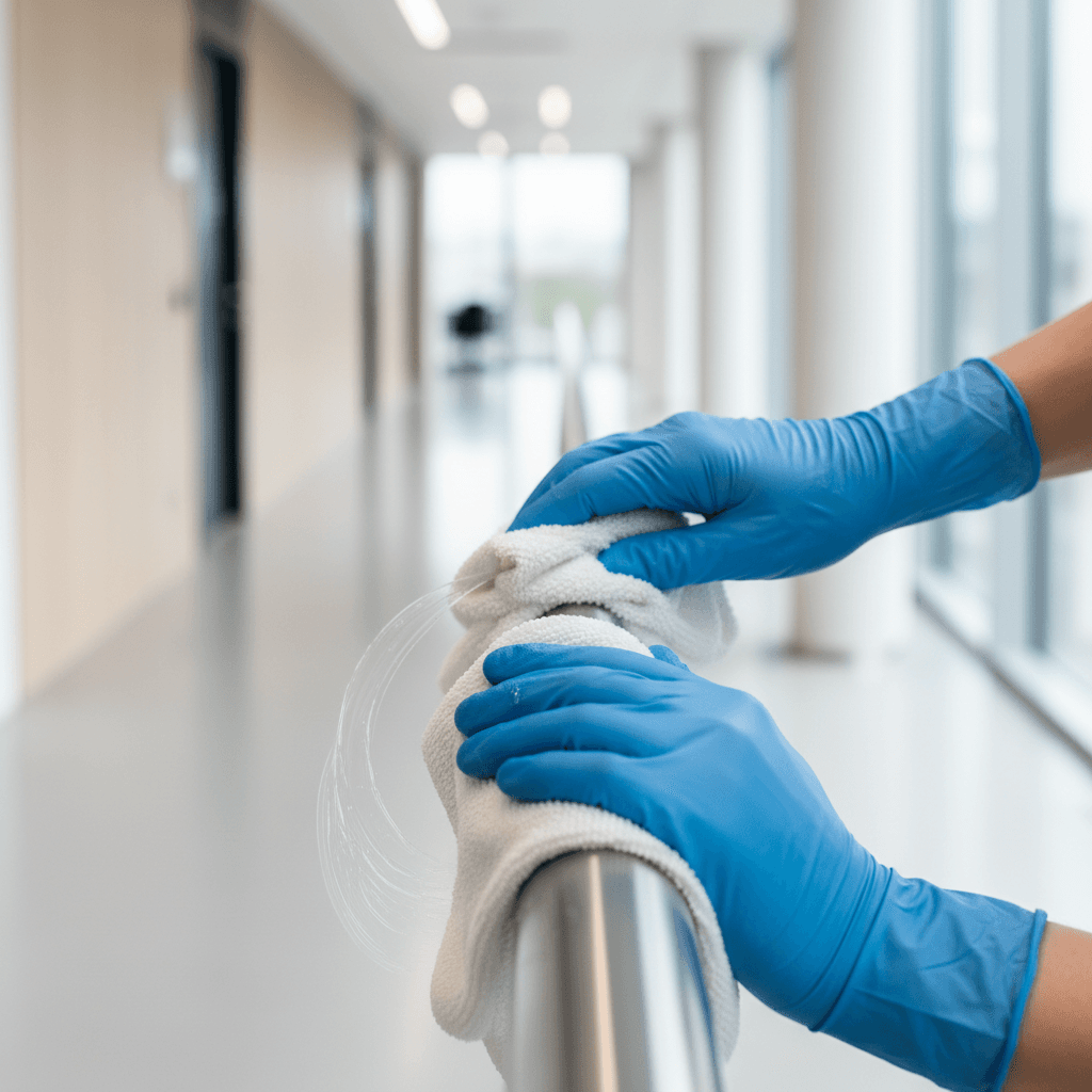Professional-grade healthcare cleaning supplies organized and ready