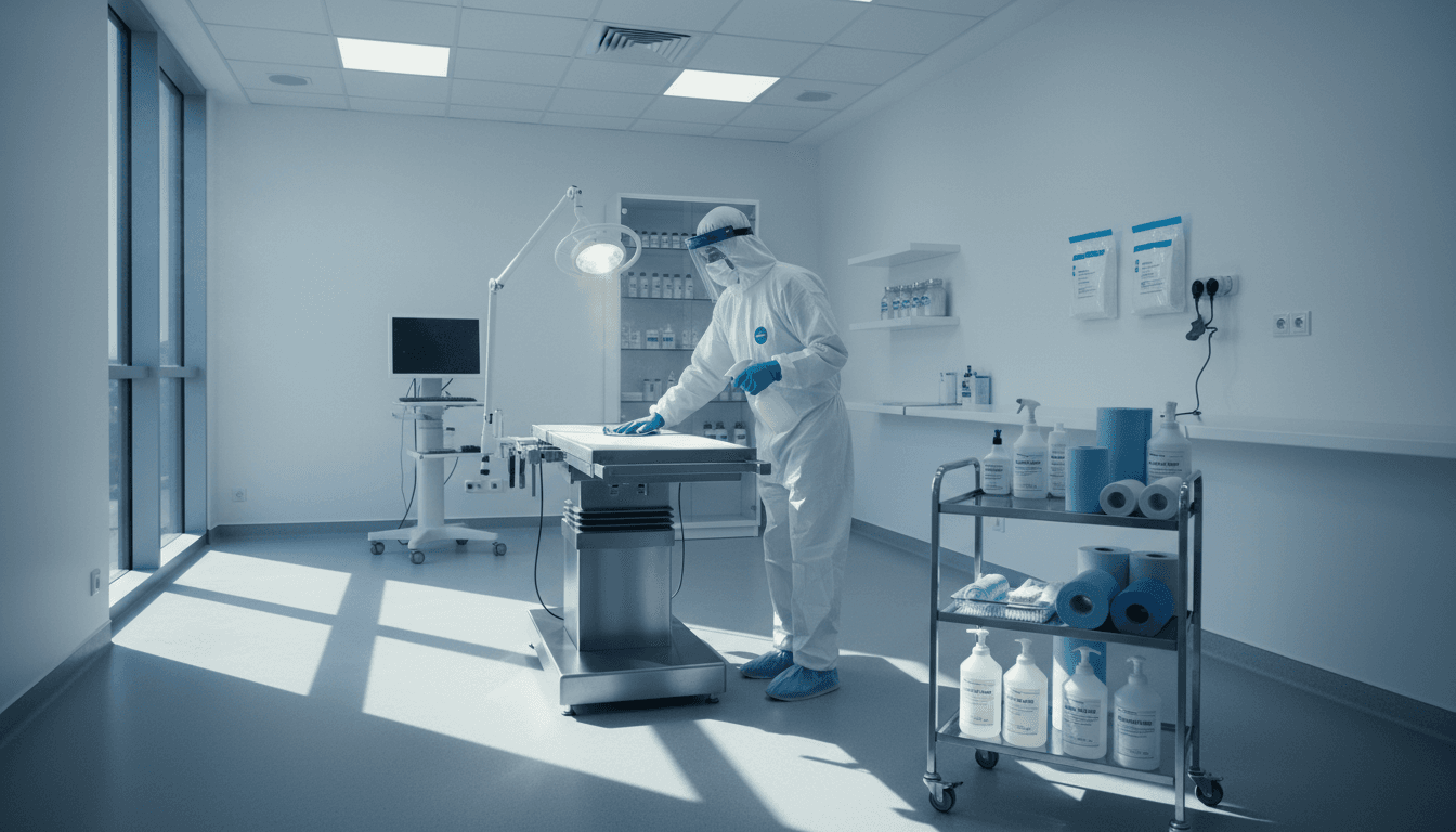 Hospital-grade disinfection being applied to floors